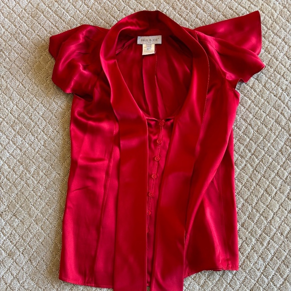 Paul and Joe Red Silk top with Bow size 1 - Picture 3 of 6